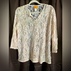 Ladies Ruby Rd Lace Top, Size 12, Cream White Peach Beige, very cute